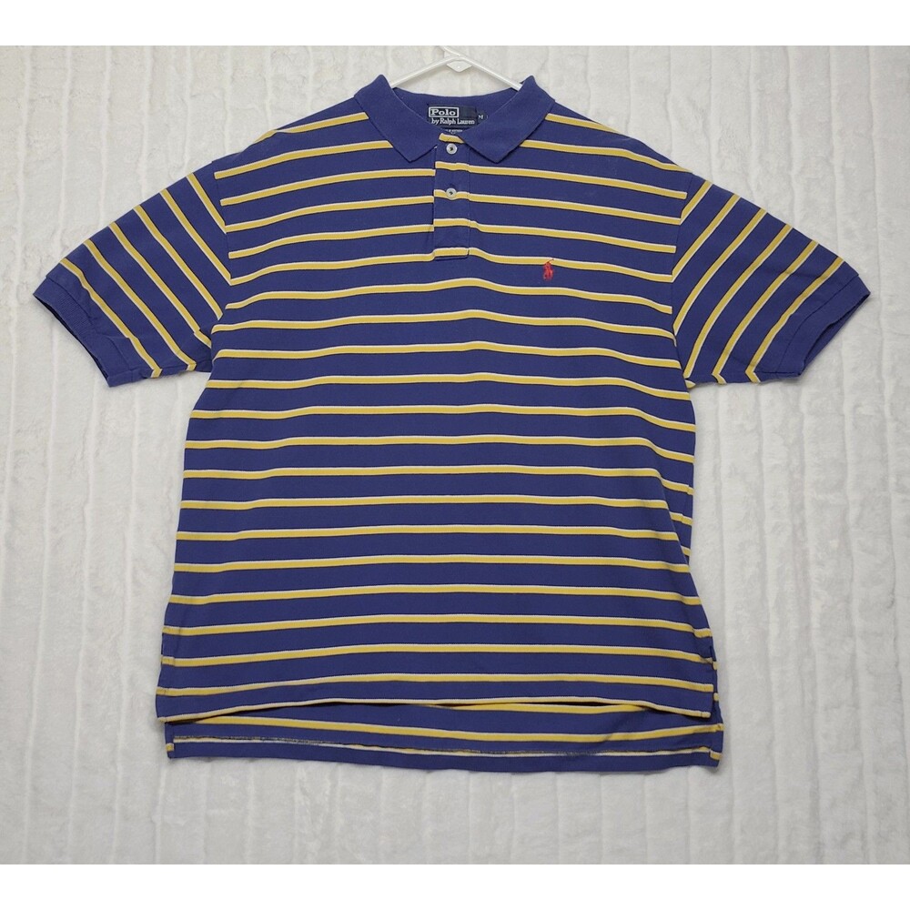 Polo Ralph Lauren Men's M Blue Yellow Stripe Short Sleeve Cotton Polo Shirt